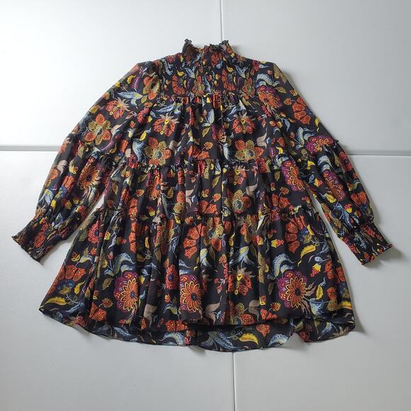 Cinq à Sept Dress Womens 6 Floral Mock Neck Long Sleeve Boho Multicolor Pattern - Picture 1 of 11